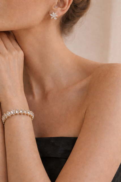 Parure Bracciale Orecchini Strass