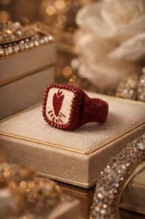 Anello Rosso con Cuore Ricamato