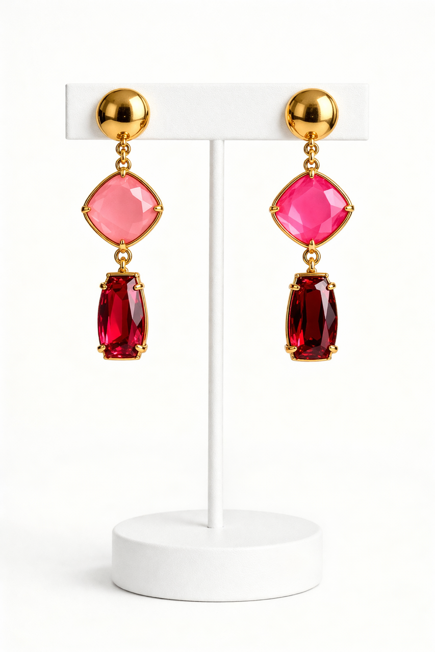Orecchini Cristalli Rosa Rosso